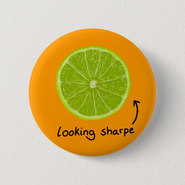 novelty "looking sharpe" lime badge (Front)