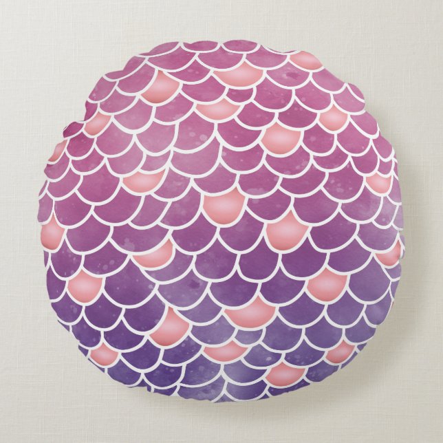 Novelty Mermaid Tail Scallop Pink & PurpleTextured Round Cushion (Front)