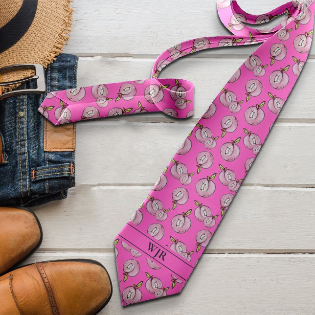Novelty Peaches Summer Bold Modern Initials Fun  Tie (Creator Uploaded)