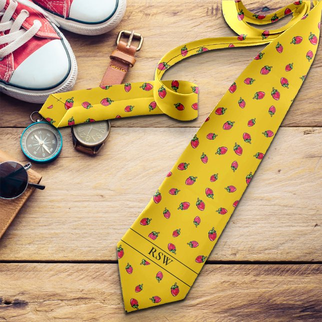 Novelty Strawberry Modern Add Initials Bright Bold Tie (Creator Uploaded)