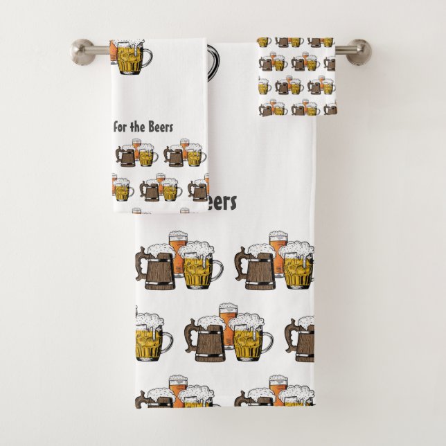 Novelty Three Beers Cartoon CUSTOMIZABLE Bath Towel Set (Insitu)