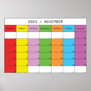 November 2025 colour days calendar planer poster