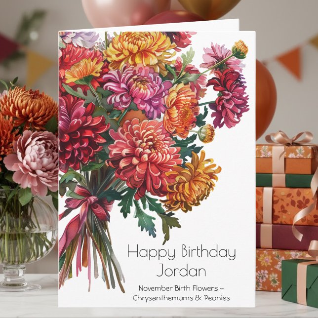 November Birth Flower Birthday Card | Mums & Peony (Creator Uploaded)