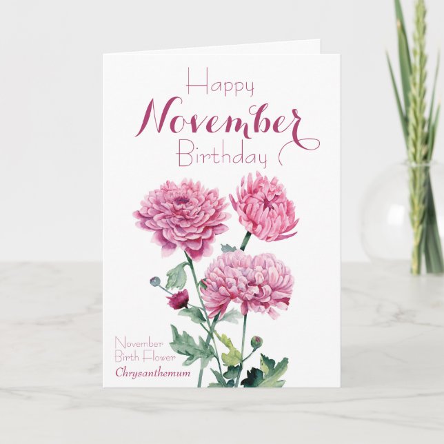 November Birth Flower Chrysanthemum Birthday Card (Front)
