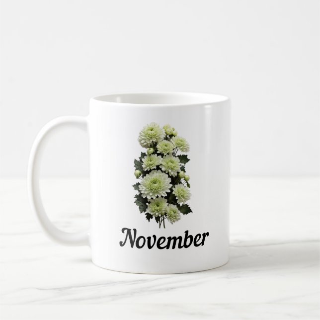 November Birth Flower Mug, Birthday Flower Mug (Left)