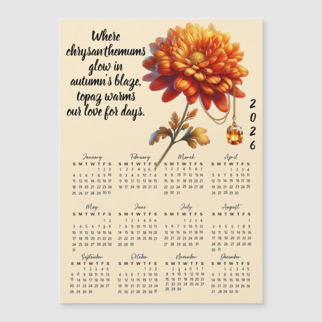 November Birth Flower & Stone Calendar (Front)