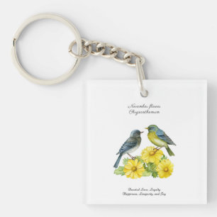 November Birth Month Flower Chrysanthemum Birds Key Ring