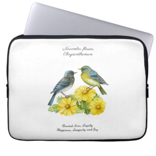 November Birth Month Flower Chrysanthemum Birds Laptop Sleeve