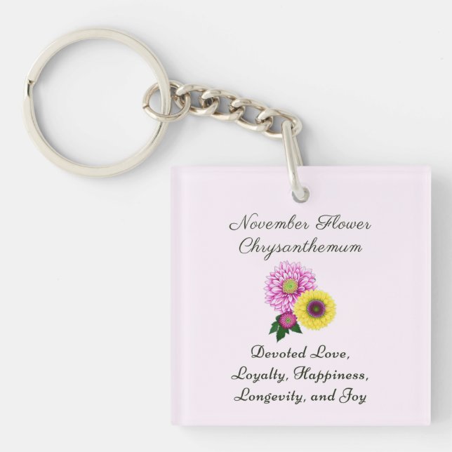 November Birth Month Flower Chrysanthemum Key Ring (Front)