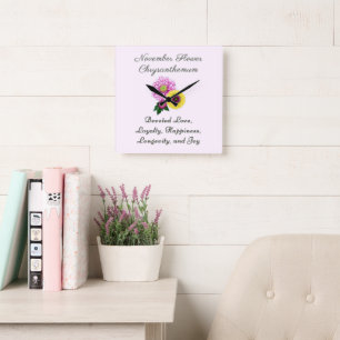 November Birth Month Flower Chrysanthemum Square Wall Clock