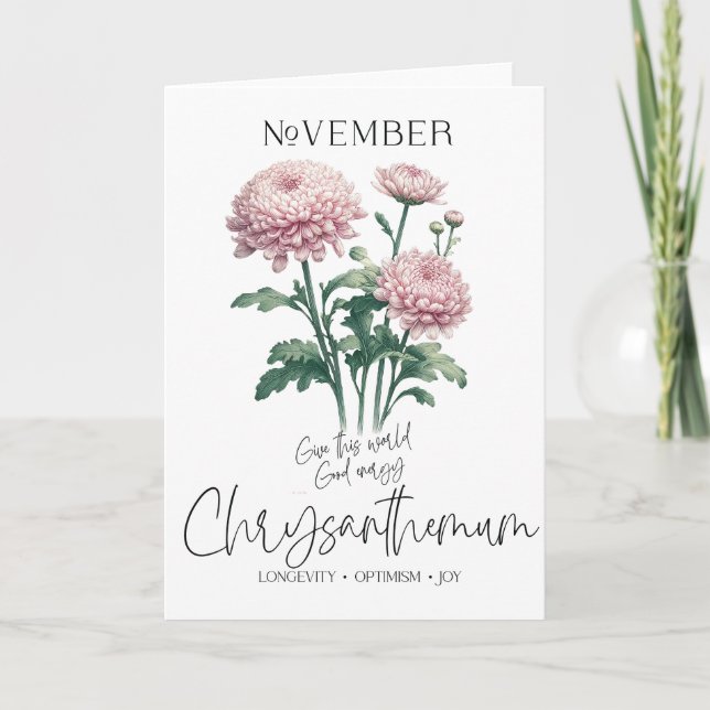 November Birthday Birth Month Flower Chrysanthemum Card (Front)