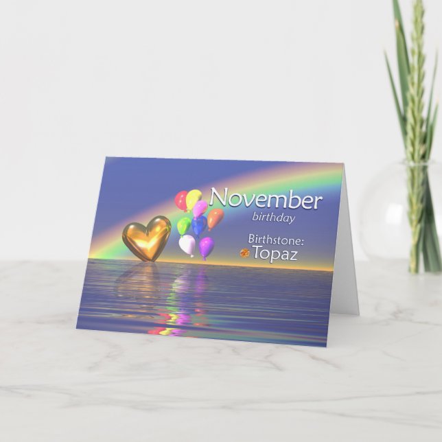 November Birthday Topaz Heart Card (Front)