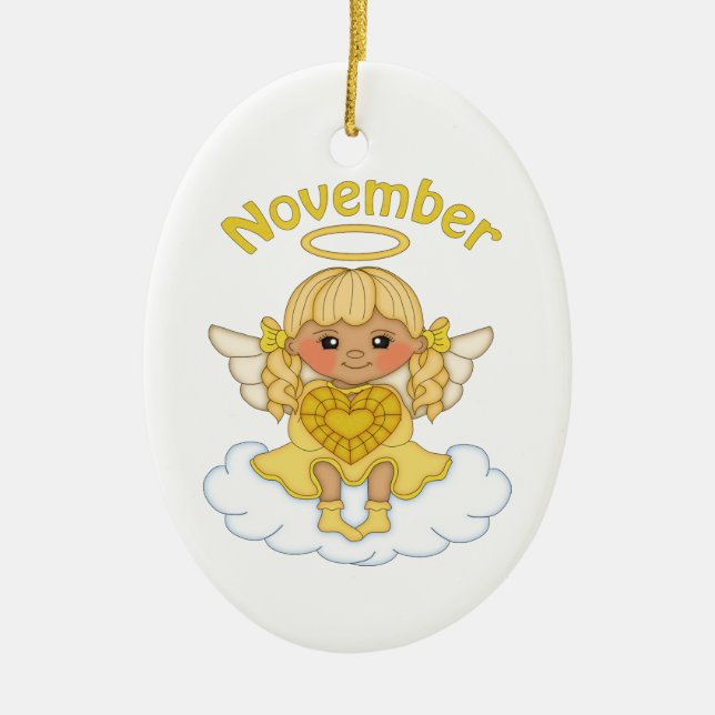 November Birthstone Angel Blonde Ceramic Tree Decoration (Front)