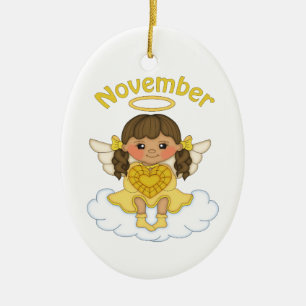 November Birthstone Angel Brunette Ceramic Tree Decoration