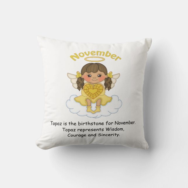 November Birthstone Angel Brunette Cushion (Front)