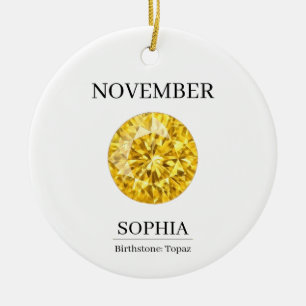 November Birthstone Birthday Name Topaz Ceramic Ornament