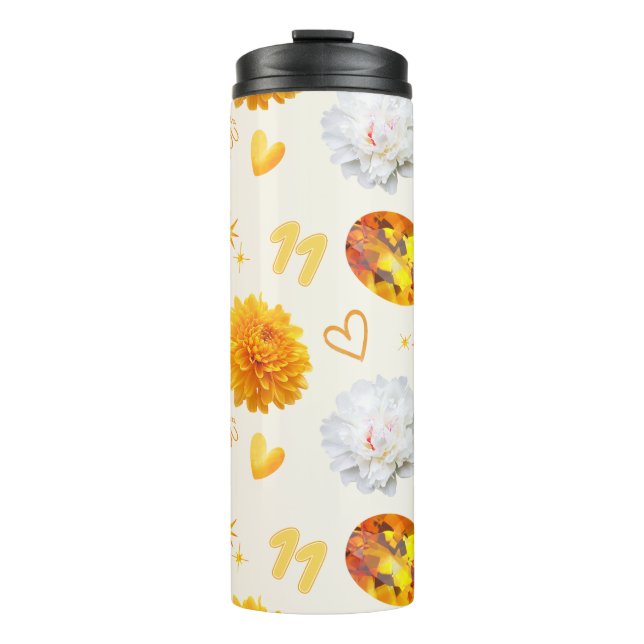November Birthstone & Flower | Citrine & Chrysanth Thermal Tumbler (Front)