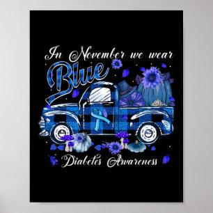 November Blue Truck Pumpkin Fall Fun Diabetes Awar Poster