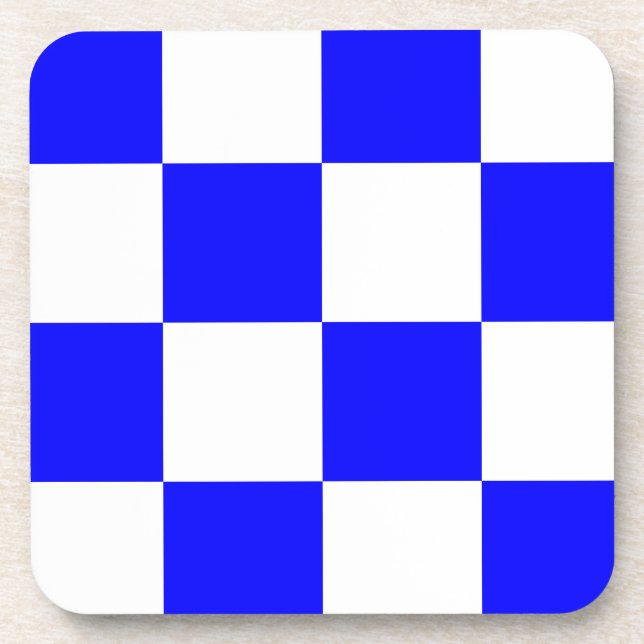 NOVEMBER Blue White Chequered Square Coaster (Front)