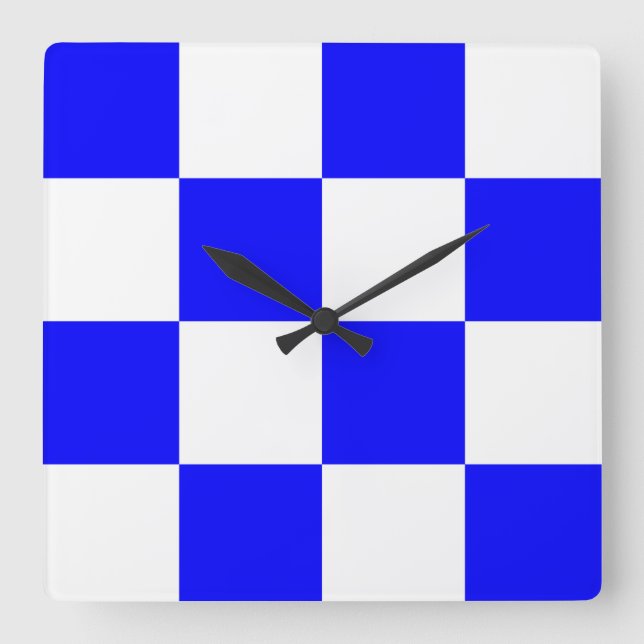 NOVEMBER Blue White Chequered Square Square Wall Clock (Front)