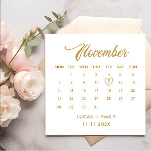 November Calendar Gold Wedding Napkin