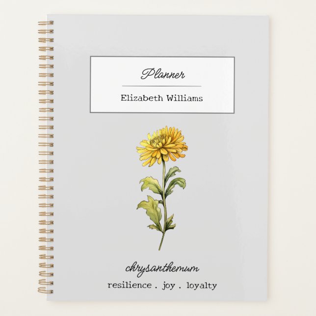 NOVEMBER CHRYSANTHEMUM BIRTH FLOWER PERSONALIZED  PLANNER (Front)