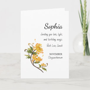 November Chrysanthemum Personalised Birthday Card