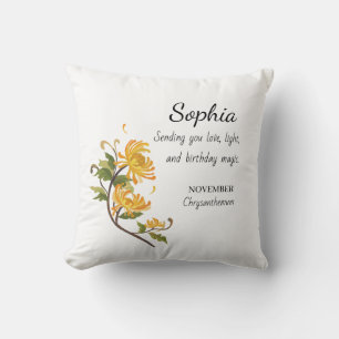 November Chrysanthemum Personalised Birthday Cushion
