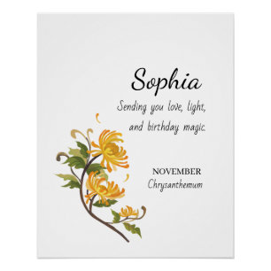 November Chrysanthemum Personalised Birthday Poster
