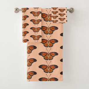 November Citrine Monarch Butterfly Pattern Design Bath Towel Set