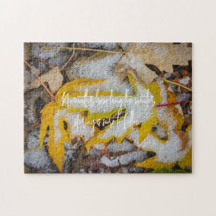November forest: Yellow leaves beneath the snow Jigsaw Puzzle