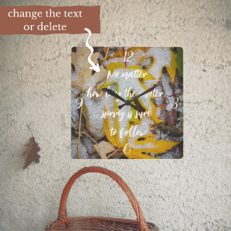 November forest: Yellow leaves beneath the snow Square Wall Clock