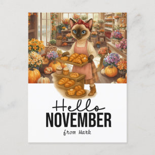 November Greeting from Cat Lovers Bakery  Holiday Postcard