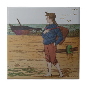 November Hand Coloured Wedgwood Antique Repro Ceramic Tile