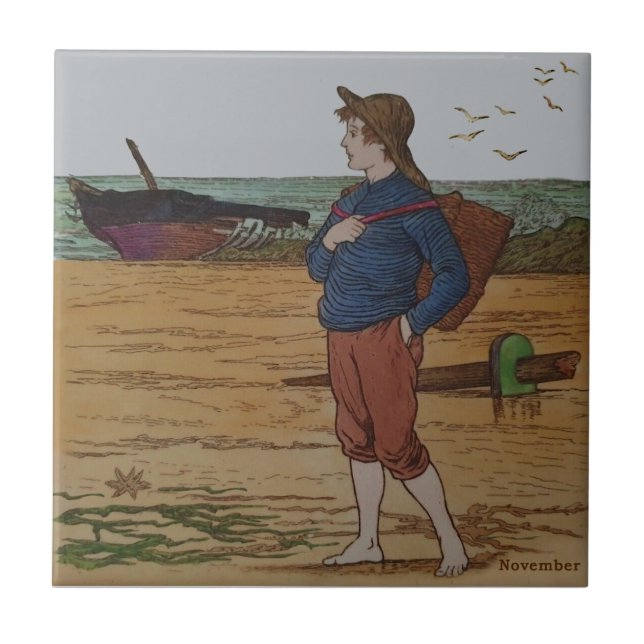 November Hand Coloured Wedgwood Antique Repro Ceramic Tile (Front)