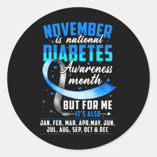 November Is Diabetes Awareness Month Blue And Grey Classic Round Sticker