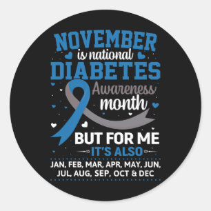 November Is Diabetes Awareness Month Blue And Grey Classic Round Sticker