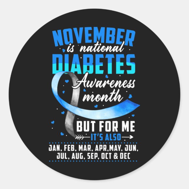 November is Diabetes Awareness Month Blue and Grey Classic Round Sticker (Front)