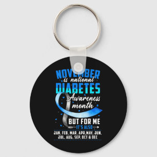 November is Diabetes Awareness Month Blue and Grey Key Ring