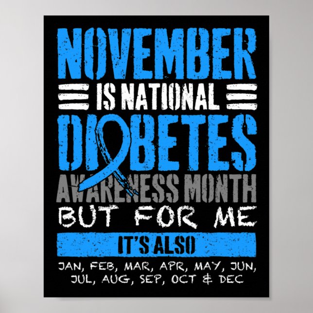November Is Diabetes Awareness Month Blue  Poster (Front)