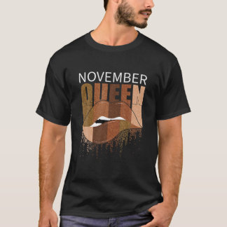 November Queen Happy Birthday Biting Lips Afro Bla T-Shirt