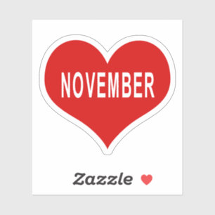 NOVEMBER Red Love Heart Vinyl Sticker