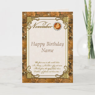 November Topaz Birthstone Birthday Card