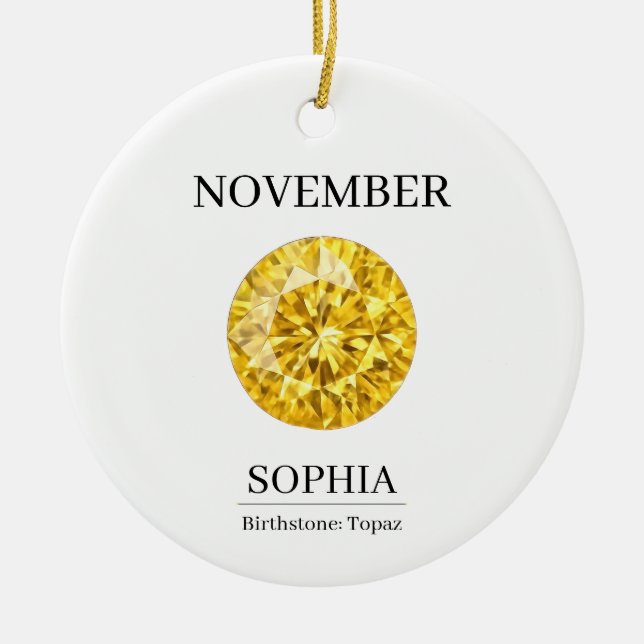 November Topaz Personalised Birthday Ceramic Ornament (Front)