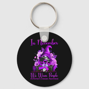 November We Wear Purple Gnome Pumpkin Alzheimerhei Key Ring