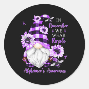 November We Wear Purple Gnomes Alzheimerheimer Awa Classic Round Sticker