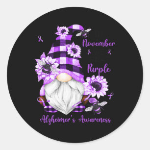 November We Wear Purple Gnomes Alzheimerheimer Awa Classic Round Sticker