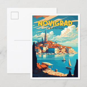 Novigrad Croatia vintage travel illustration Postcard