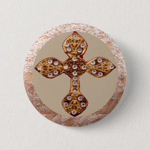 NOVINO Cross with Diamonds 6 Cm Round Badge