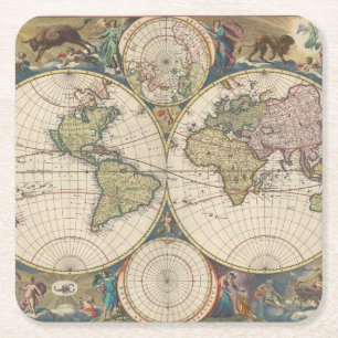 Novissima Totius Terrarum Orbis Tabula Square Paper Coaster